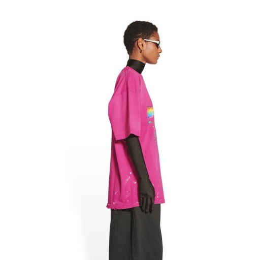 Women's Balenciaga 90 10 Large Fit T Shirts Dark Pink