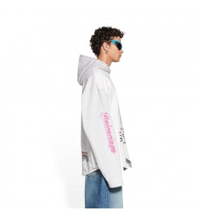 Men's Balenciaga Upside Down Oversized Hoodie White