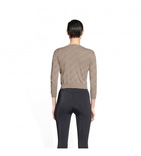 Women's Balenciaga Allover Logo Cropped Cardigan Knitwear Beige