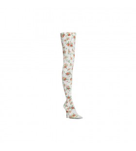 Women's Balenciaga Knife 110mm Overknee Paper Crush Floral Printed Boots White