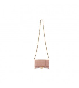 Women's Balenciaga Hourglass Crocodile Embossed Chain Strap Beige
