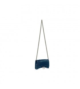 Women's Balenciaga Hourglass Crocodile Embossed Chain Strap Dark Blue