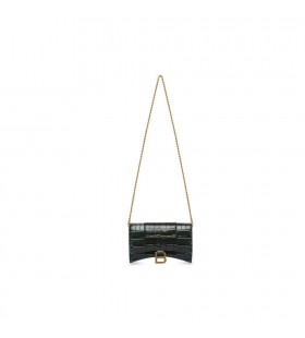 Women's Balenciaga Hourglass Crocodile Embossed Chain Strap Green