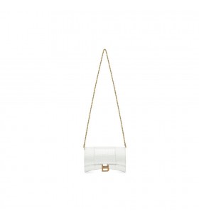 Women's Balenciaga Hourglass Crocodile Embossed Chain Strap White