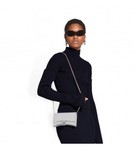 Women's Balenciaga Hourglass Xs On Chain Sparkling Fabric Wallets Silver