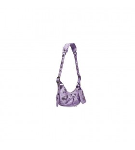Women's Balenciaga Le Cagole Xs Crocodile Embossed Shoulder Bags Purple