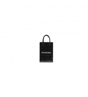 Women's Balenciaga Shopping Phone Holder Crocodile Embossed Mini Bag Black