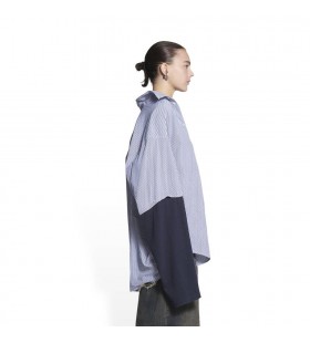 Mulheres Balenciaga Bb Ícone de Trompe L'oeil Camisa Tops Azul