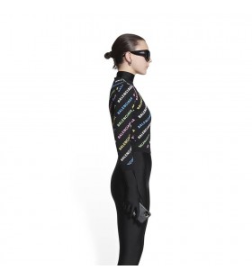 Women's Balenciaga Allover Logo Crop Long Sleeve Sweater Knitwear Black