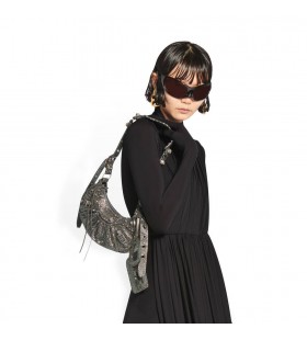 女子バレンシアガルCagole Xs Rhinestonesファッションハンドバッググレー