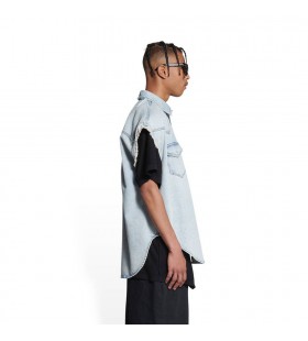 Menn Balenciaga Raw-Cut Skjorter Blå