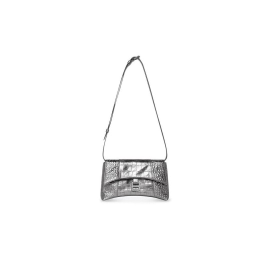 Damskie torby na ramię, Balenciaga Downtown Xs z Metalizowane Крокодиловым tłoczone w kolorze Srebrnym