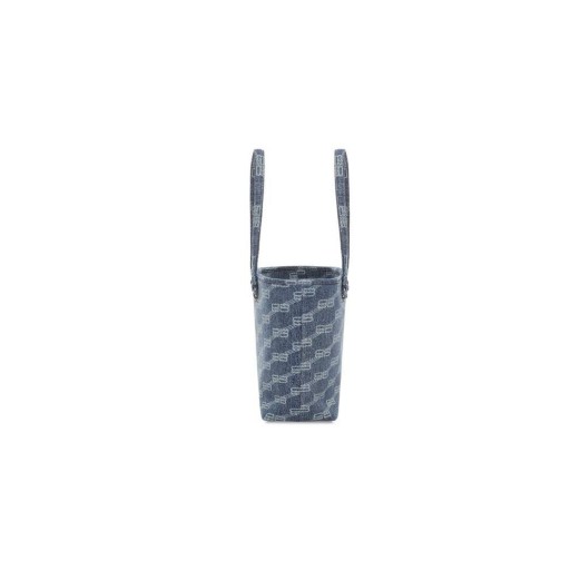 Męskie torby-тоут Balenciaga Signature Medium East-west Bb Z monogramem Z отбеленного denim Niebieski