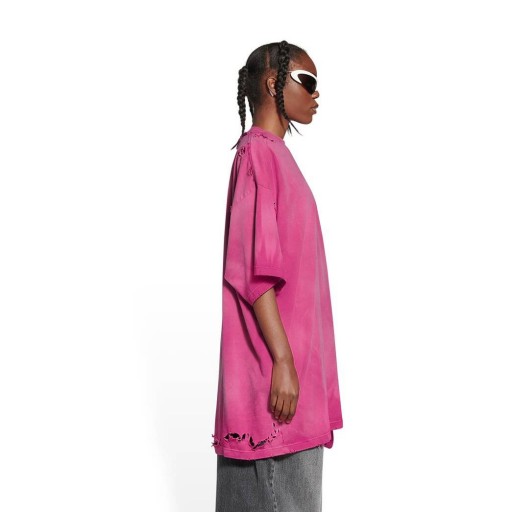 Damskie t-shirty Balenciaga 3b Sports Icon Z naprawą Ciemno-różowy
