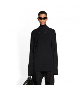 Women's Balenciaga Destroyed Turtleneck Sweater Knitwear Black