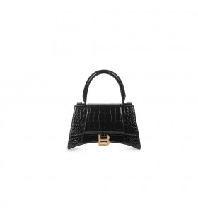 Women's Balenciaga Hourglass Small Crocodile Embossed Handbag Black