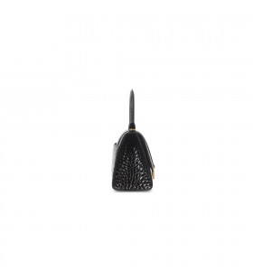 Women's Balenciaga Hourglass Small Crocodile Embossed Handbag Black