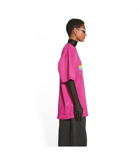 Kvinnors Balenciaga 90 10 Stora Passform T-Shirts Mörk Rosa