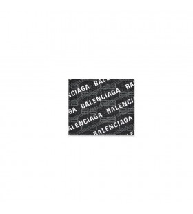 Erkek Balenciaga İmza Kare Katlanmış Bb Monogram Kaplı Tuval Ve Allover Logo Cüzdan Siyah