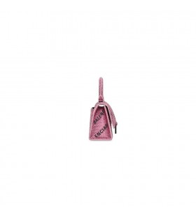 Kadın Balenciaga Kum Saati Xs Zincir Ve Allover Logo Rhinestones Çanta Pembe