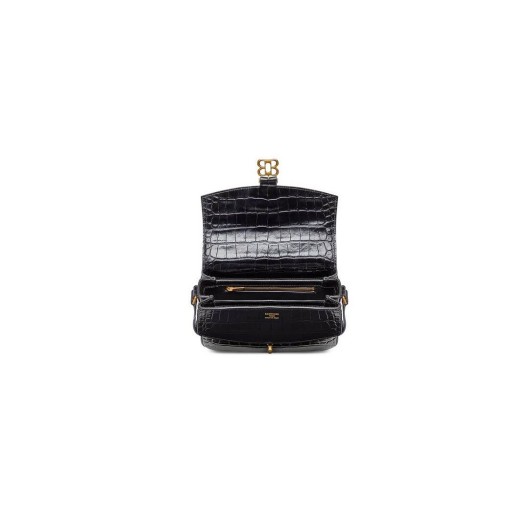 La mujer, Balenciaga Señora Pequeña Solapa de Cocodrilo en Relieve Bolsas de Hombro Negro