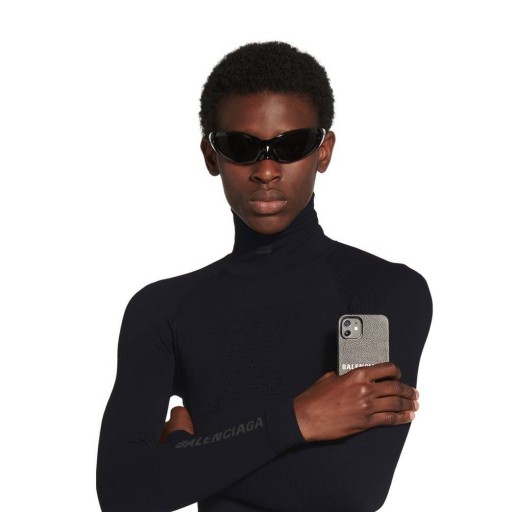 Los hombres de Balenciaga Deportivo B Highneck Athletic camiseta de Manga Larga Negro Camisetas