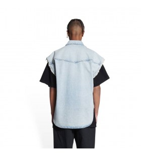 Los hombres de Balenciaga Raw Camisetas de Corte Azul