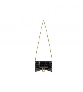 Kvinders Balenciaga Timeglas Krokodille Prægede Chain Strap Black