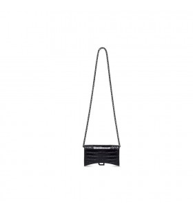 Kvinders Balenciaga Timeglas Krokodille Prægede Rhinestones Chain Strap Black