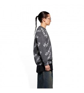 Women ' s Balenciaga Allover Logo Sweater Knitwear in Dark Grey / White